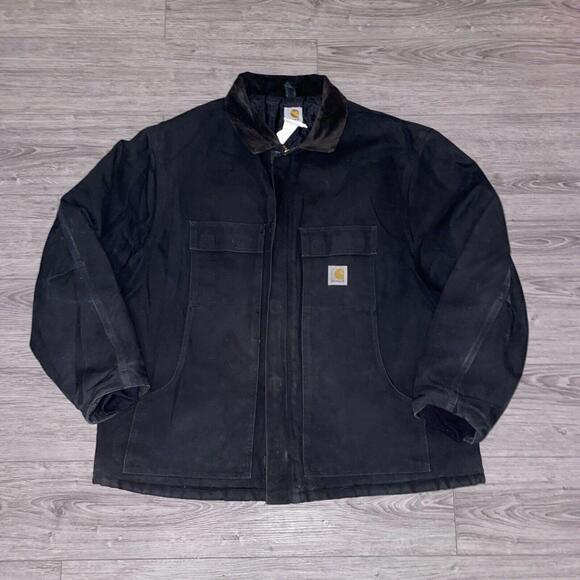 Carhartt Jacket Back Quilted Lined Black Chore Coat XXL 50 Heavy Insulate - Picture 1 of 9